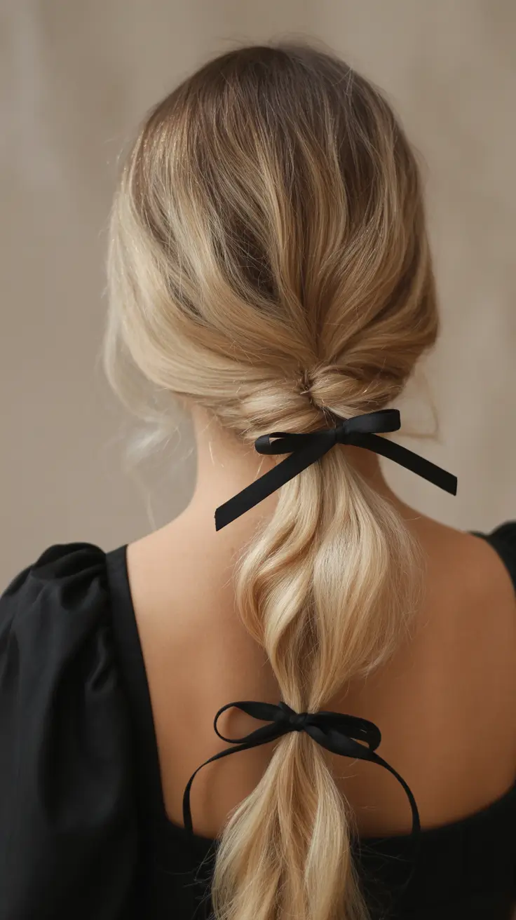 ponytail hairstyle Loose Ribbon-Tied Ponytail with Soft Texture