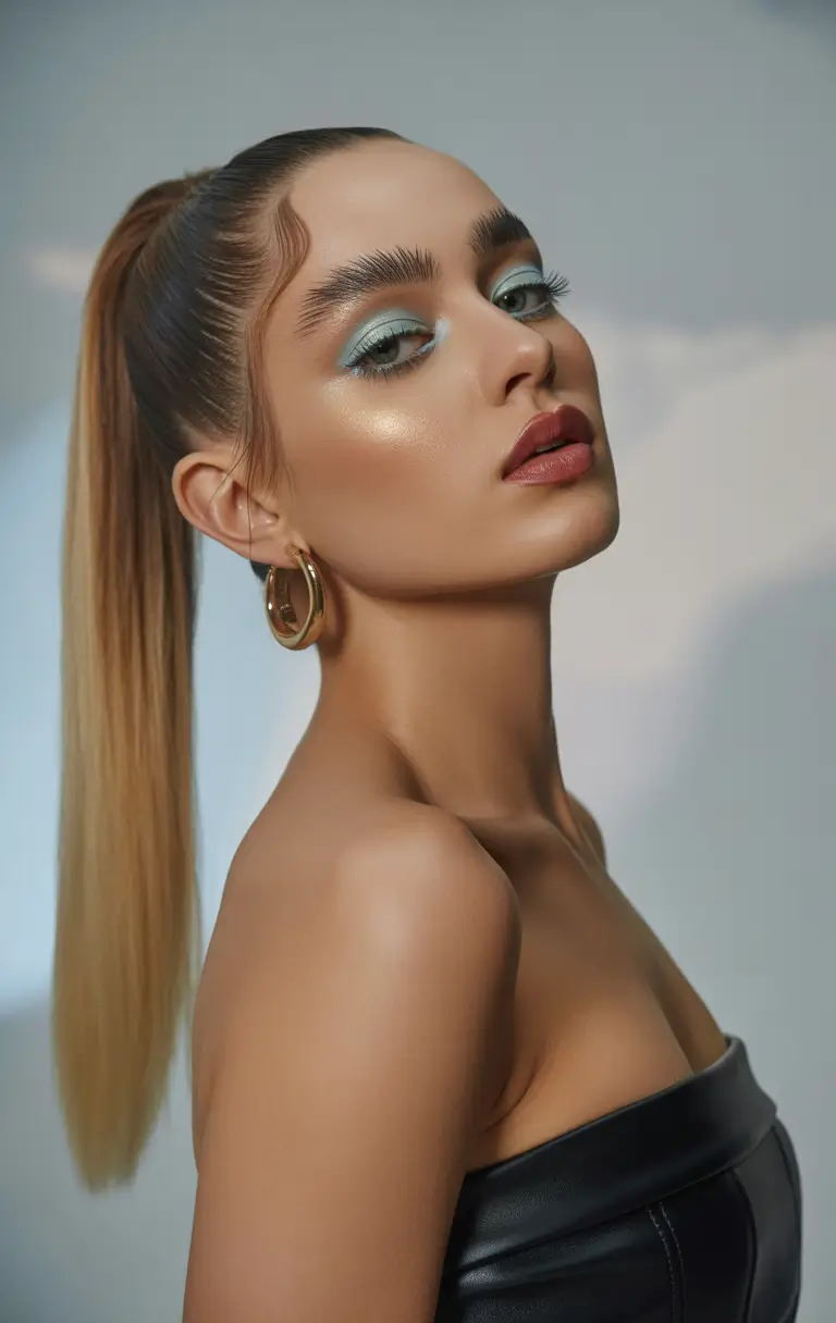 ponytail hairstyle High Sleek Ponytail with Blended Ombre Length