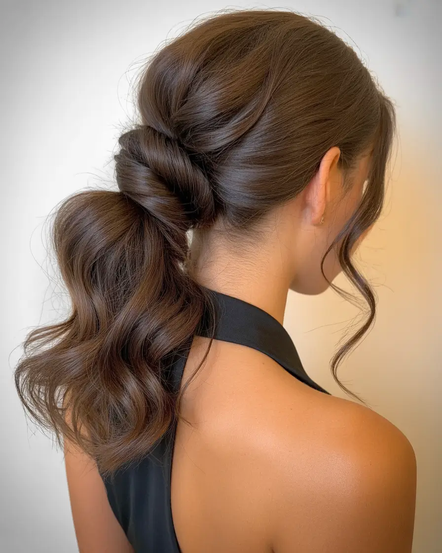 ponytail hairstyle Romantic Twisted Low Pony with Soft Texture