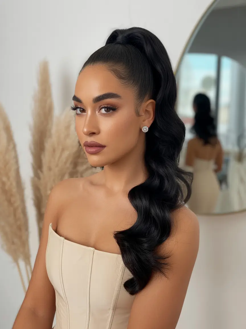 ponytail hairstyle Ultra Sleek High Ponytail with Glossy Black Length