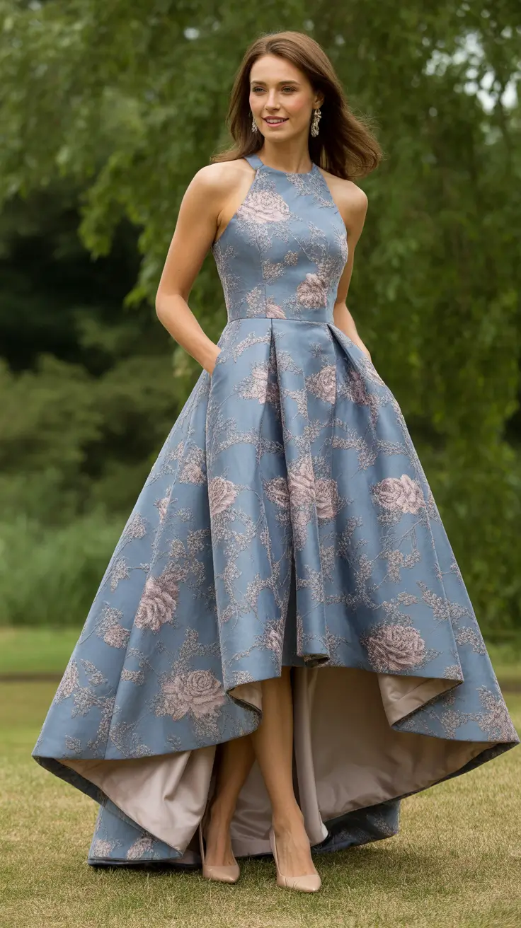wedding guest outfits Romantic Blue Jacquard With a Modern Silhouette