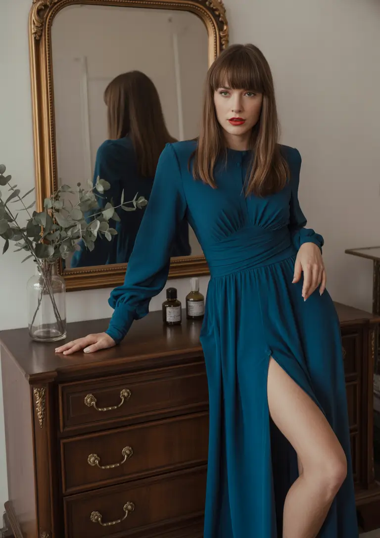 wedding guest outfits Deep Teal Elegance With a Subtle Nod to Old-Hollywood Drama