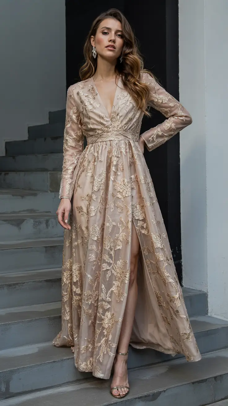 wedding guest outfits Champagne Lace With a Refined European Sensibility