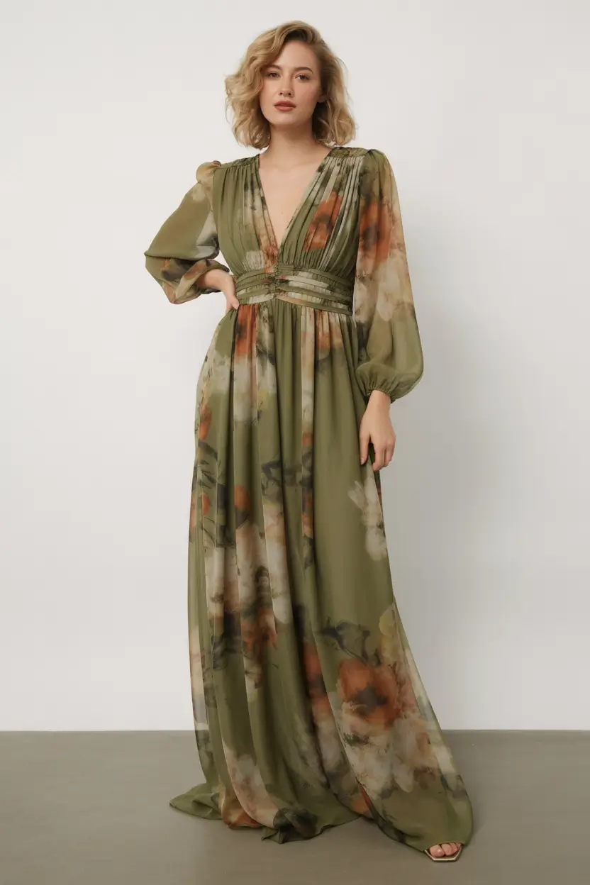 wedding guest outfits Earthy Florals and Flowing Lines for Natural Elegance