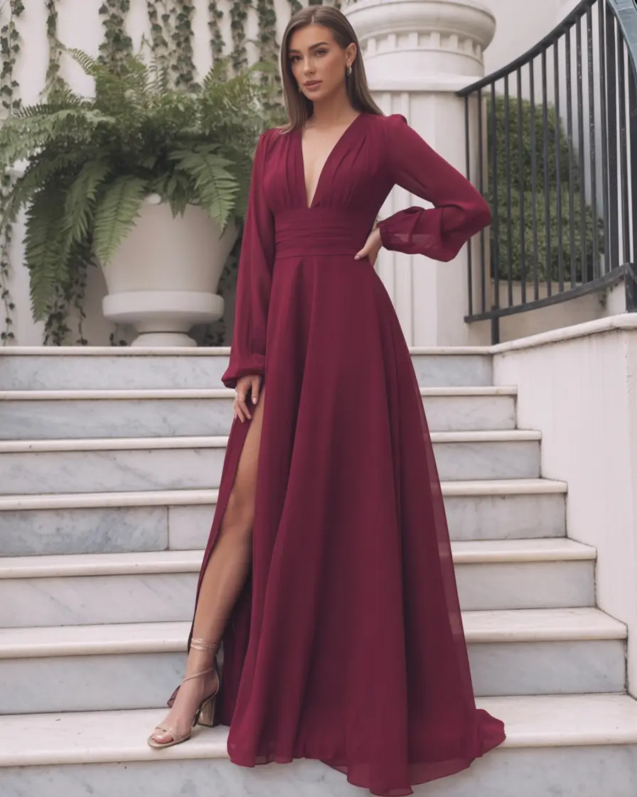 wedding guest outfits Burgundy Confidence for Statement-Making Evenings