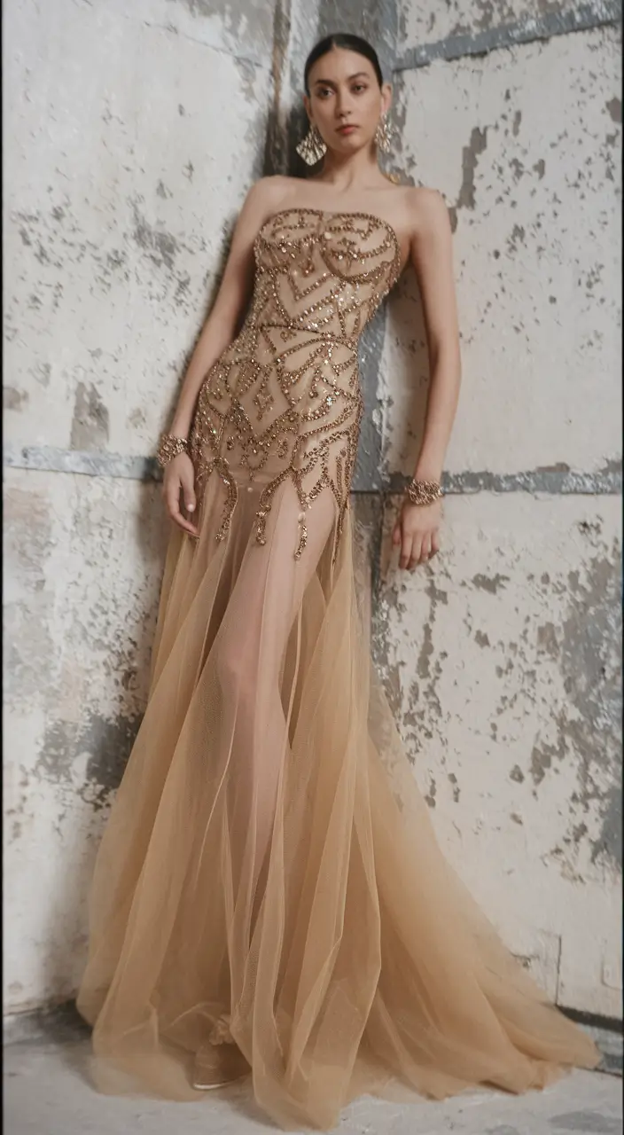 wedding guest outfits Golden Beading for After-Dark Glamour