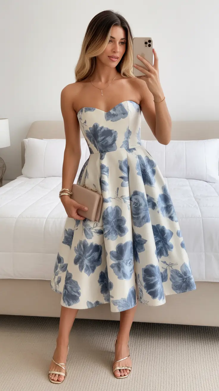 wedding guest outfits Strapless Florals With a Modern Feminine Edge