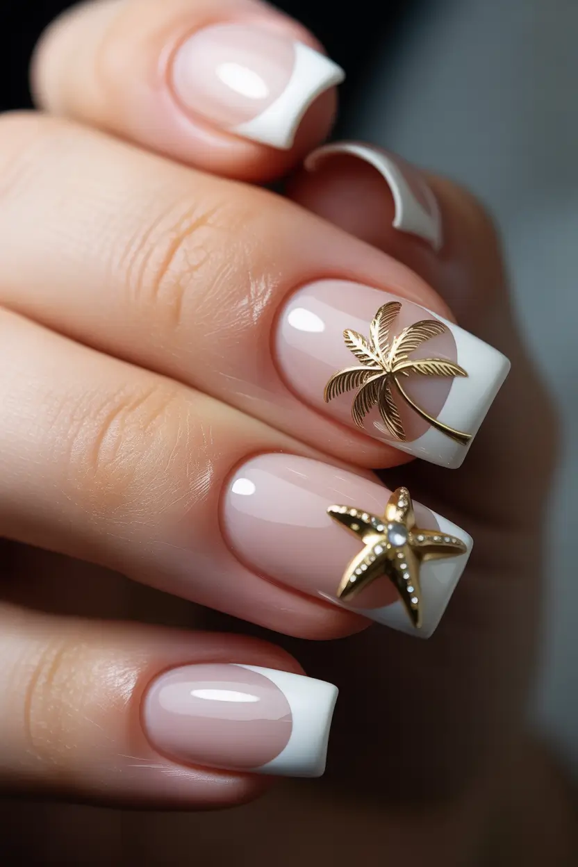 tropical nails Minimal French Tropics with Gold Accents