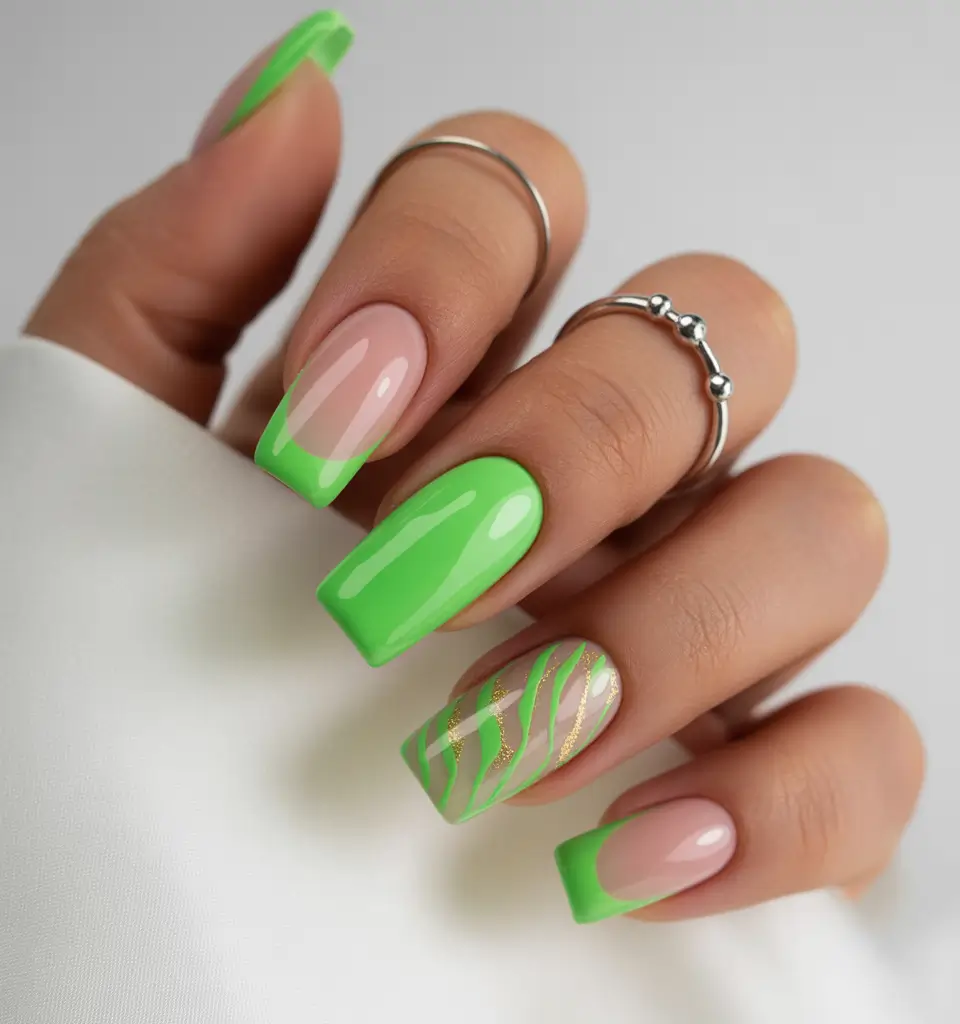 tropical nails Lime French with Tropical Motion