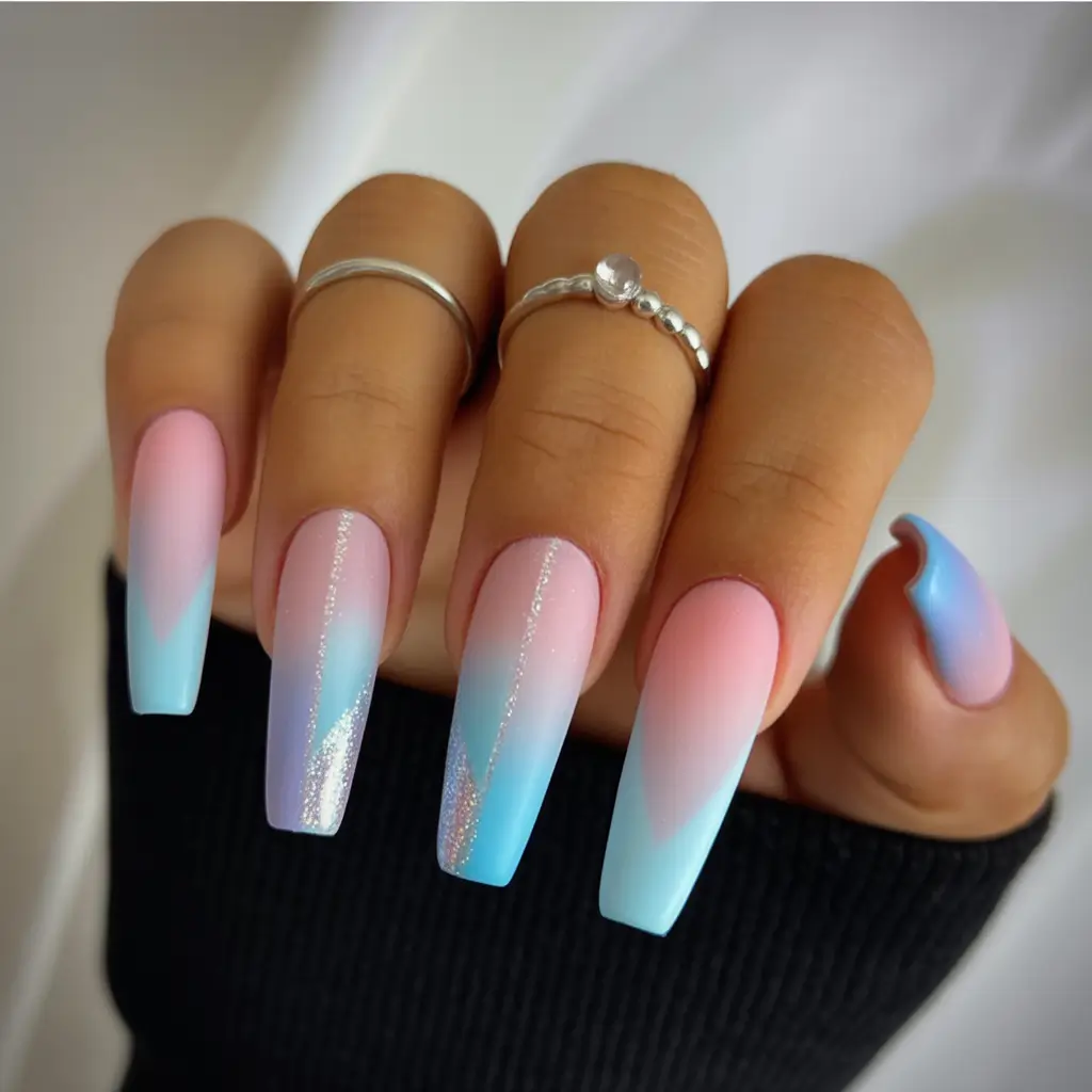 tropical nails Pastel Ocean Fade with Soft Glow
