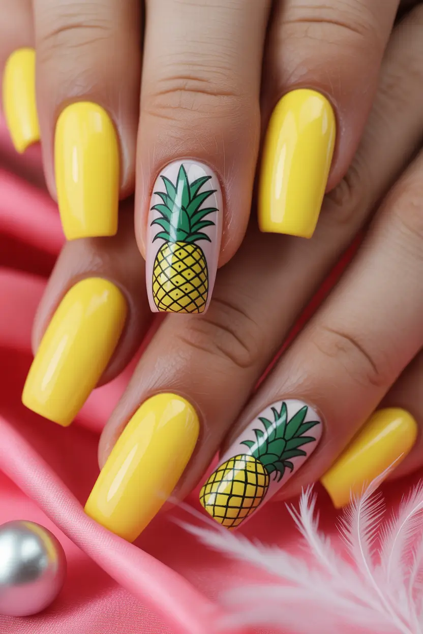 tropical nails Bold Pineapple Pop in Sunny Yellow