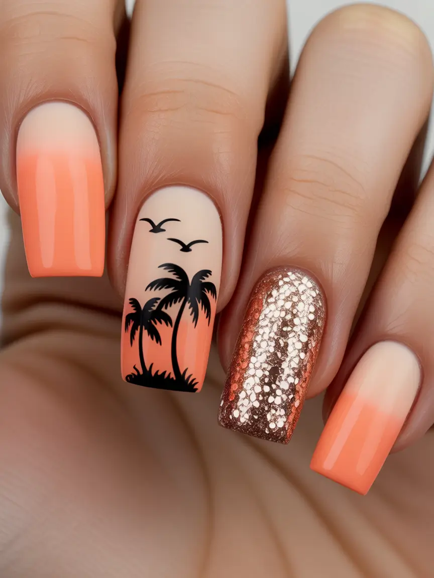 tropical nails Sunset Palms with a Y2K Twist