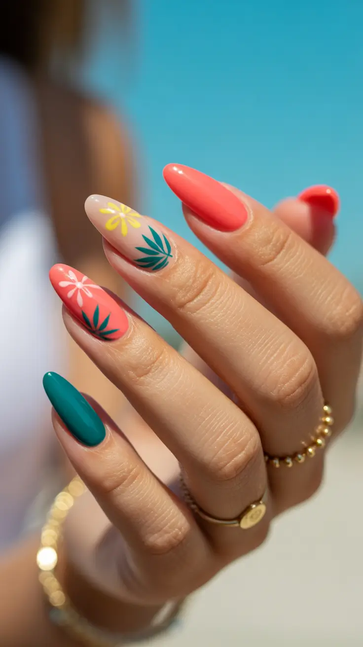 tropical nails Coral Blooms with Modern Tropics