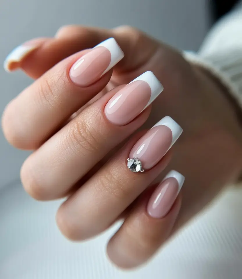 white nails Milky French With a Soft Square Edge