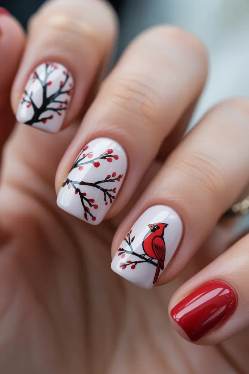 white nails Red and botanical art
