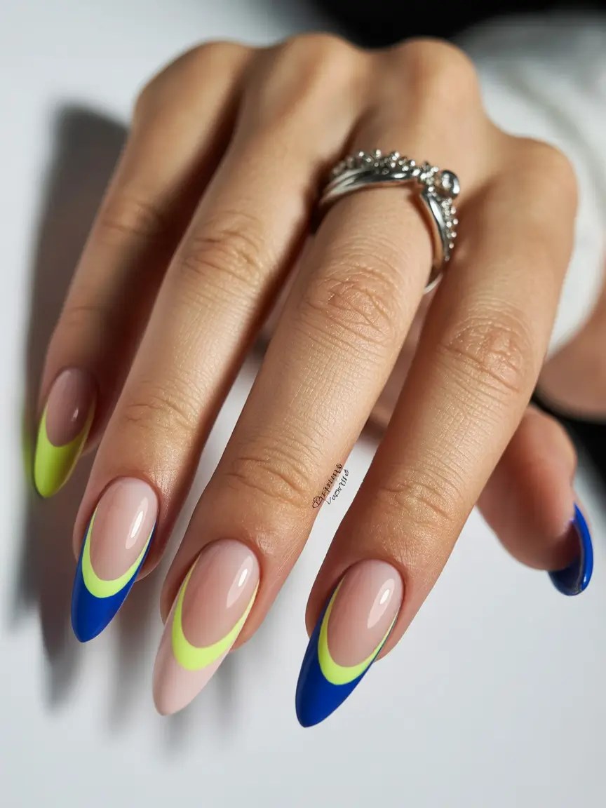 y2k nails Blue Green Curve French