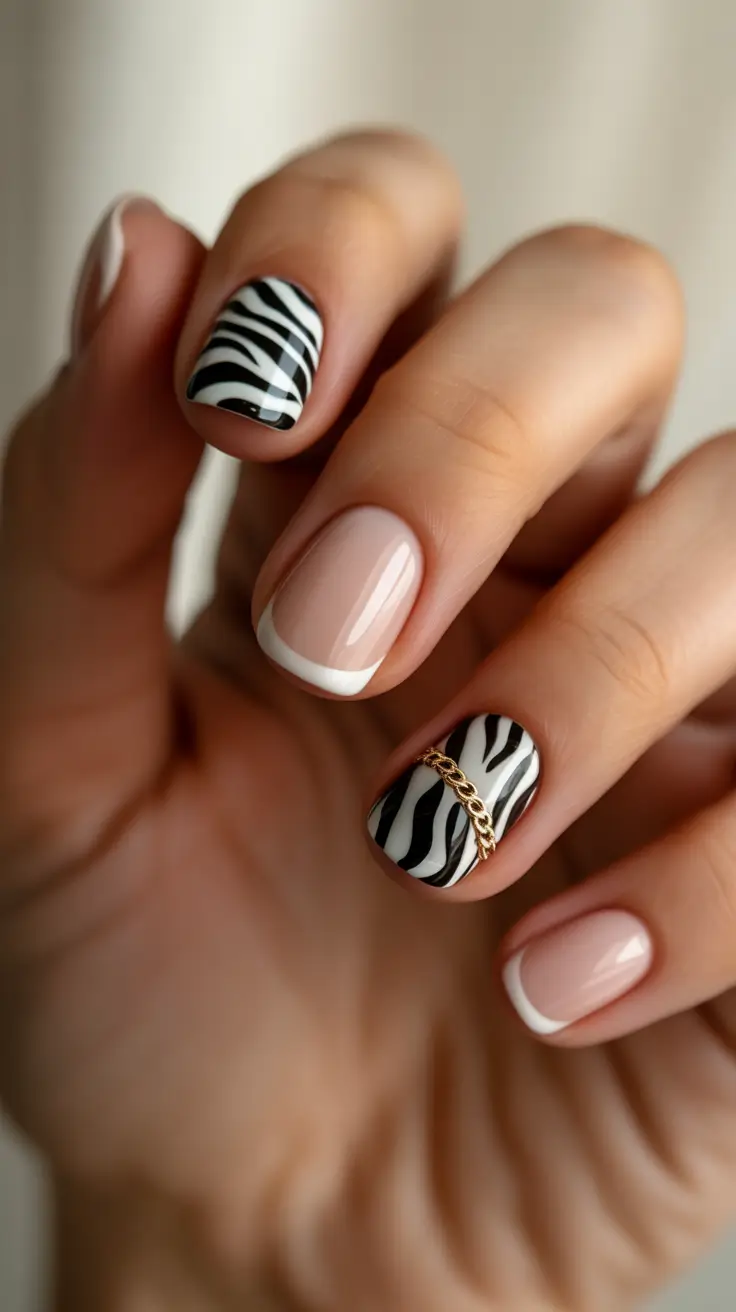 y2k nails Short Zebra French