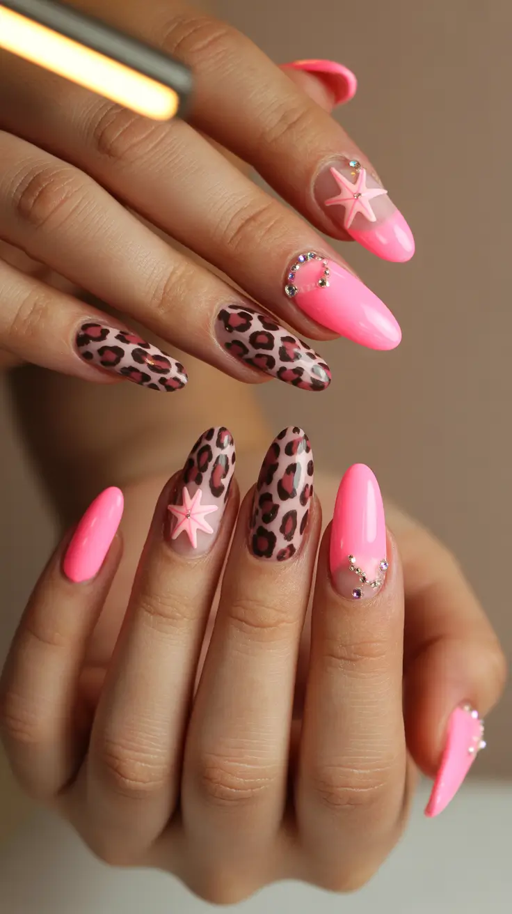 y2k nails Pink Leopard Fantasy