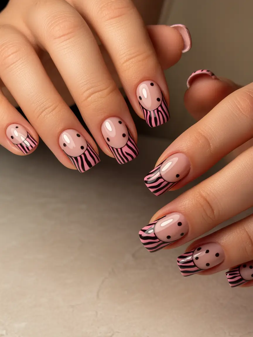y2k nails Short Pink Zebra