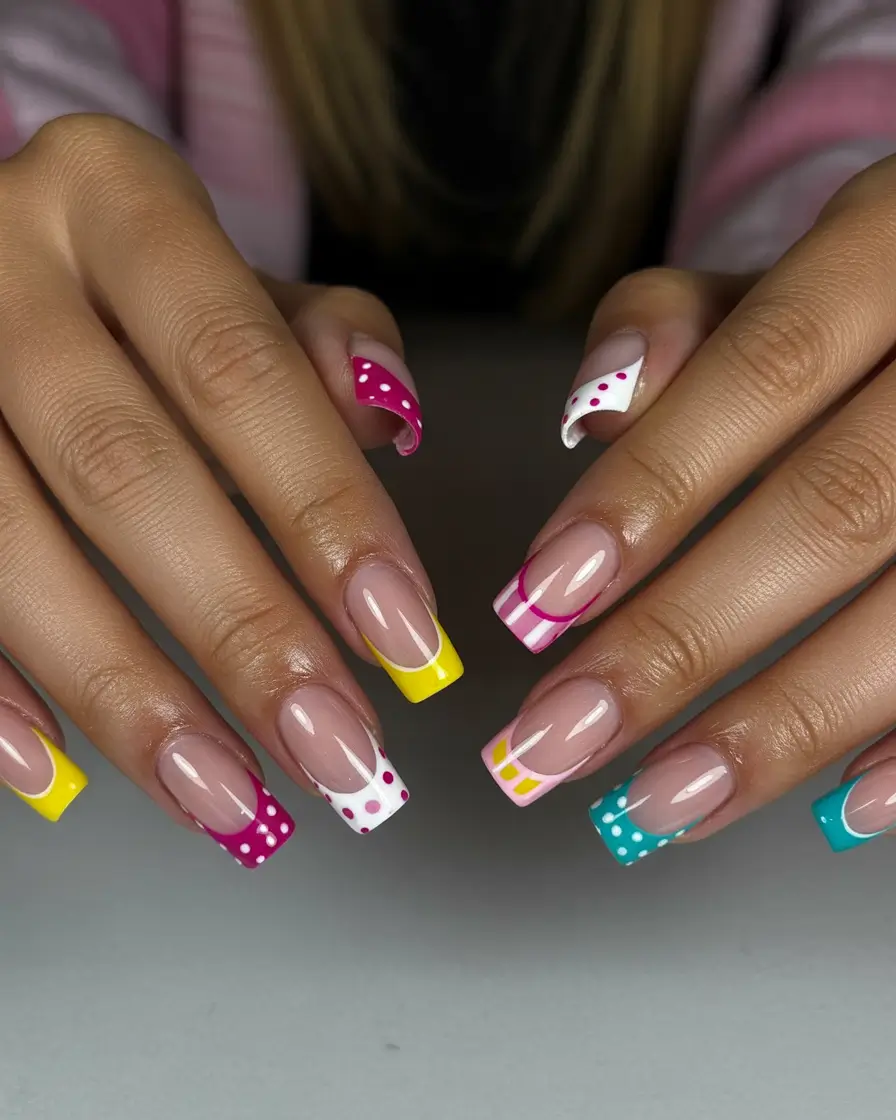 y2k nails Color Block French