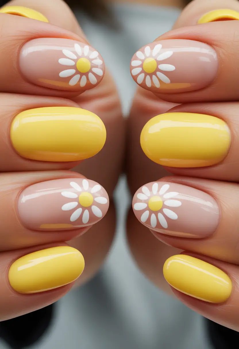 yellow nails Soft Daisy Yellow With a Clean Nude Base
