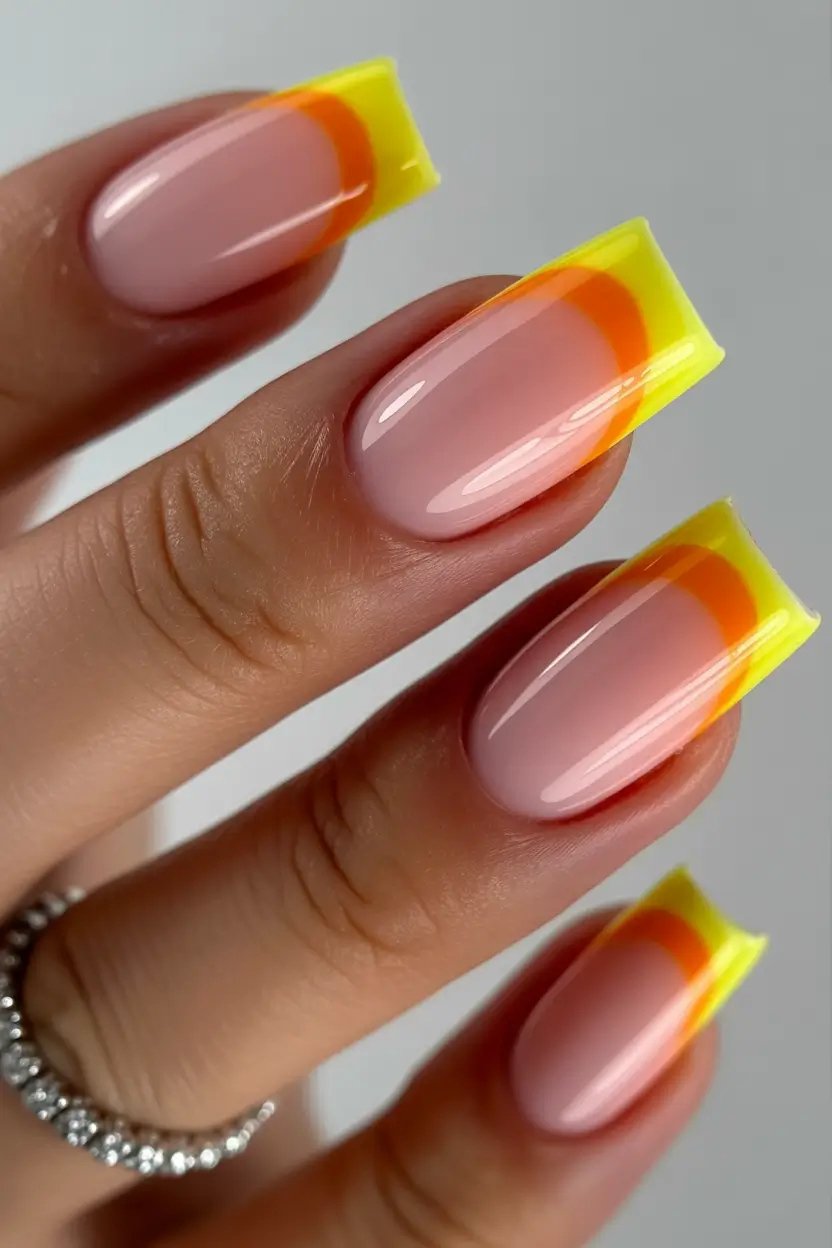 yellow nails Yellow and Orange Ombre French Tips