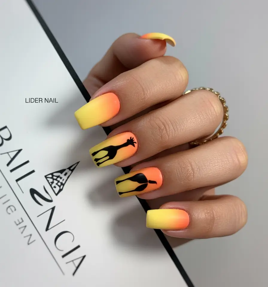 yellow nails Yellow and Orange Gradient With Graphic Silhouettes