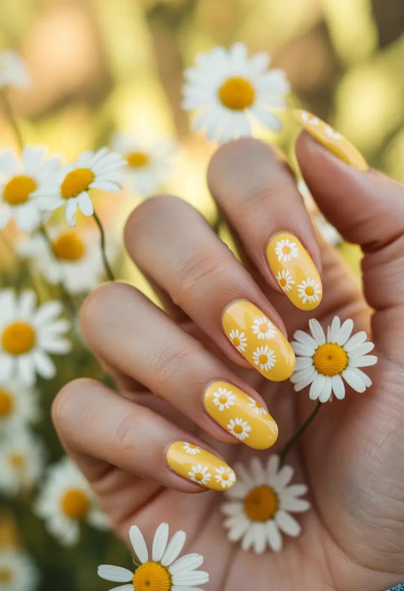 yellow nails French Tips With Yellow Floral Accents