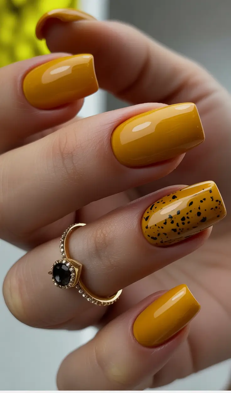 yellow nails Mustard Yellow With Subtle Speckled Detail