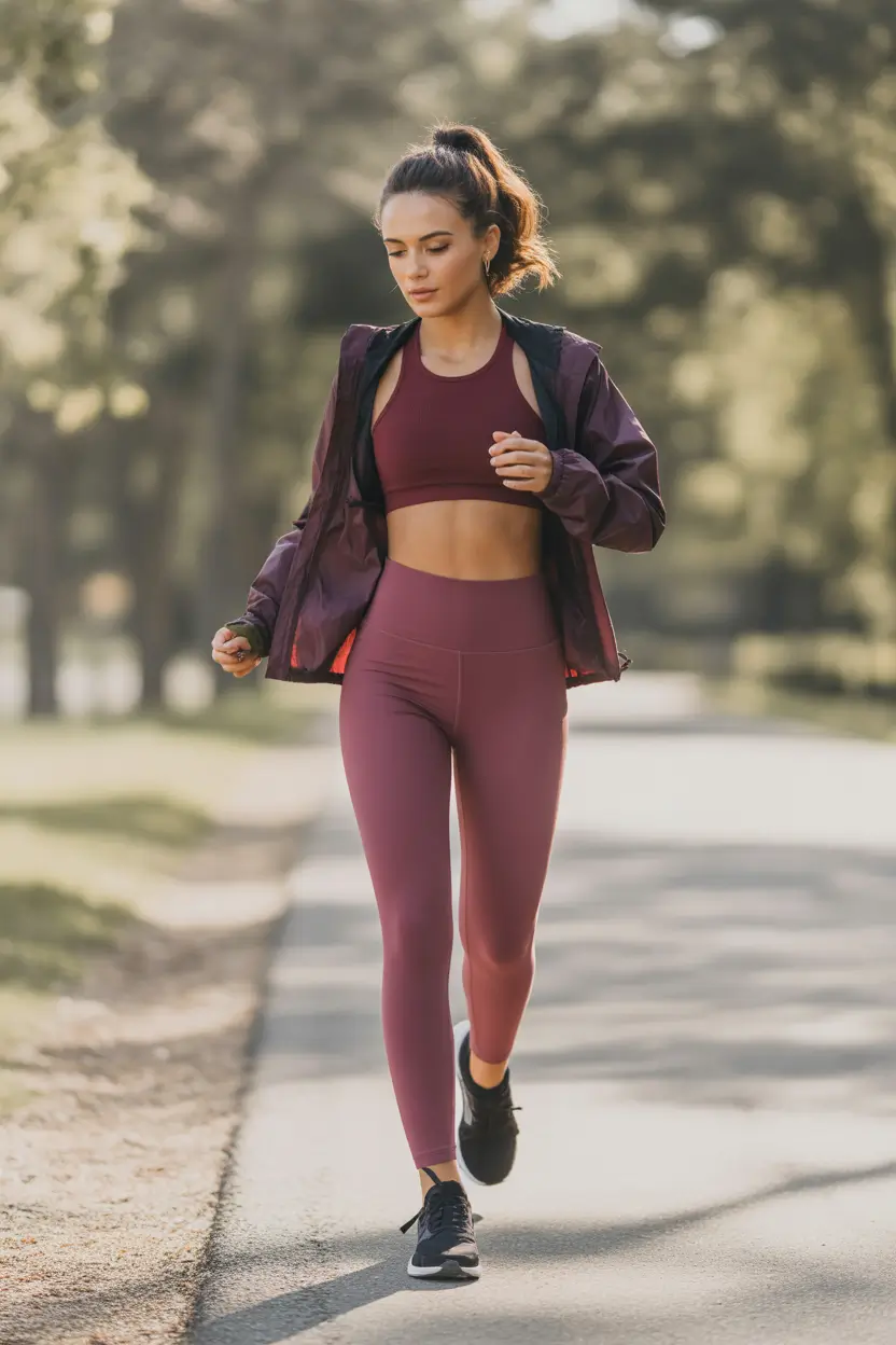 Spring workout outfits Deep Berry Tones for Outdoor Movement