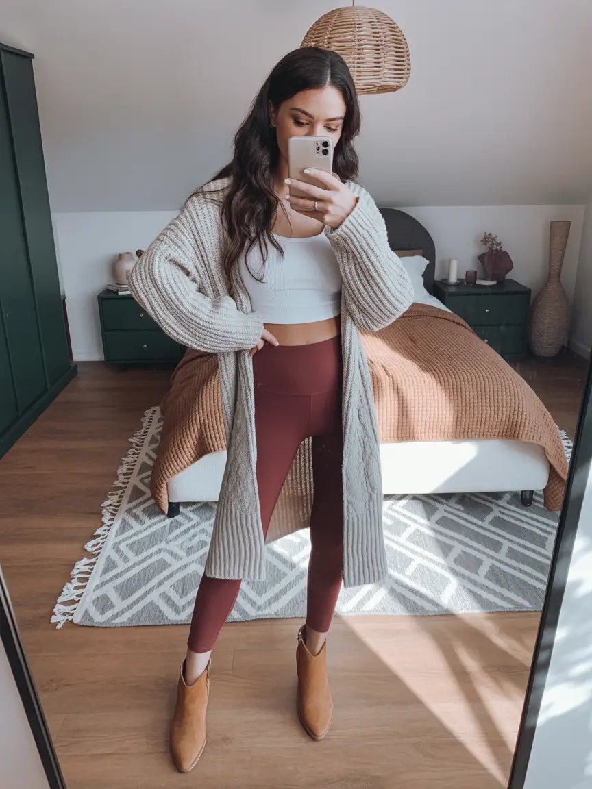 24 chic leggings outfit spring 2026 Soft Brown Layers That Feel Like Home