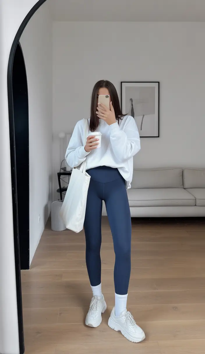 24 chic leggings outfit spring 2026 Navy Leggings for Calm Collected Days