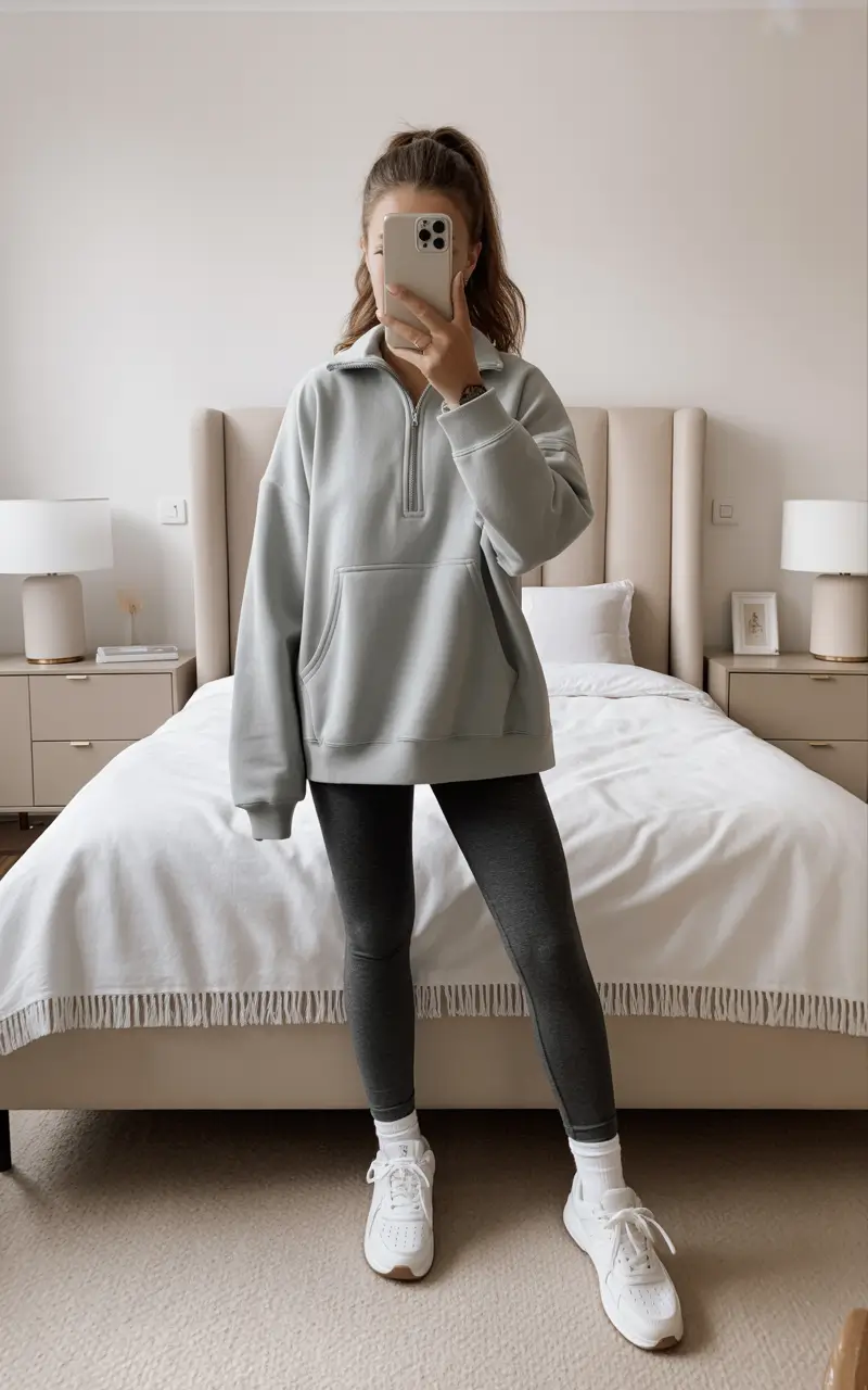 24 chic leggings outfit spring 2026 Dark Grey Comfort for Everyday Balance