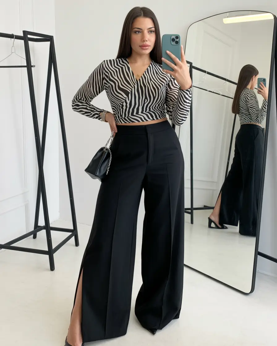 midsize spring outfits Graphic Contrast for Confident Evenings