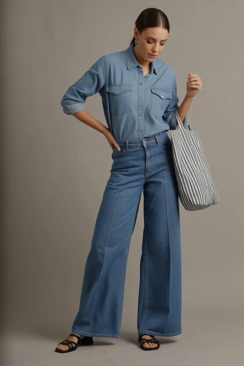 midsize spring outfits Double Denim That Feels Fresh, Not Forced