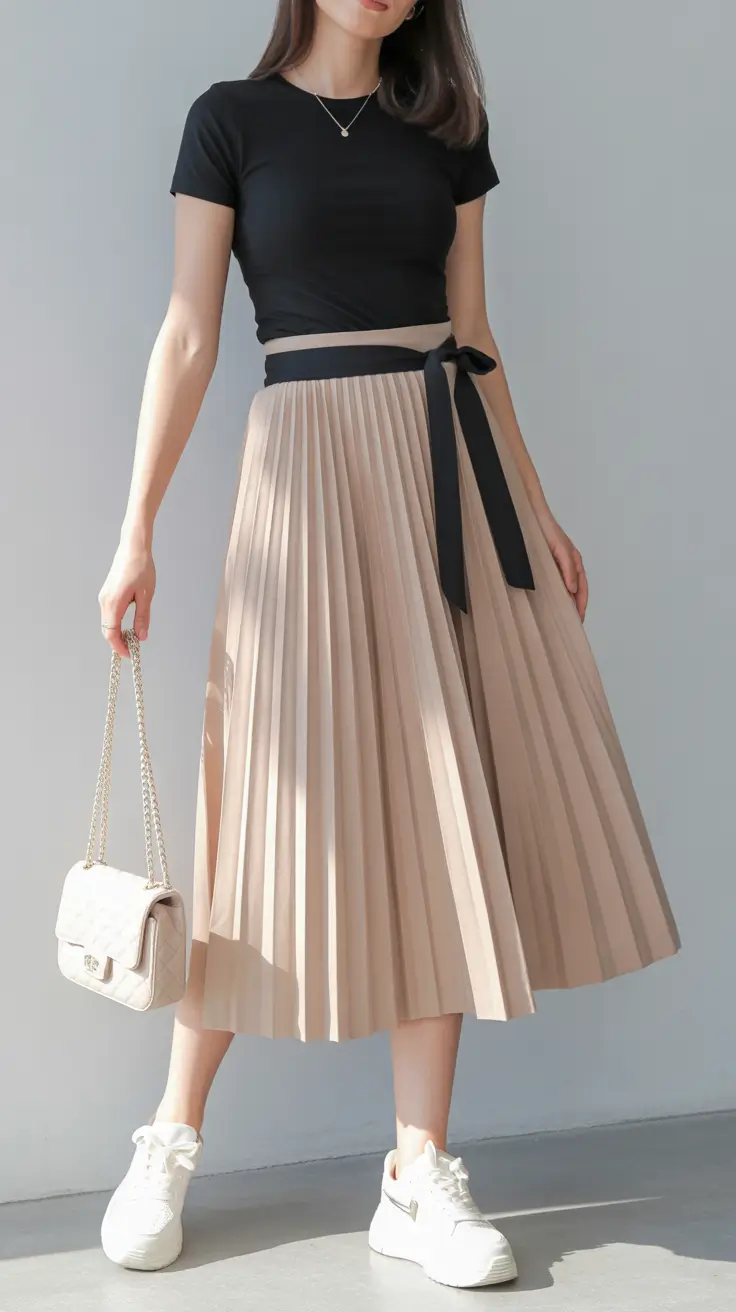 modest spring outfits Pleated Skirts That Balance Sporty and Feminine