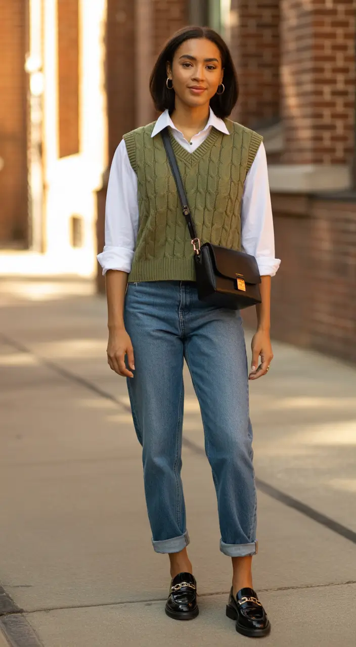 modest spring outfits Preppy Layers With a Modern Casual Twist