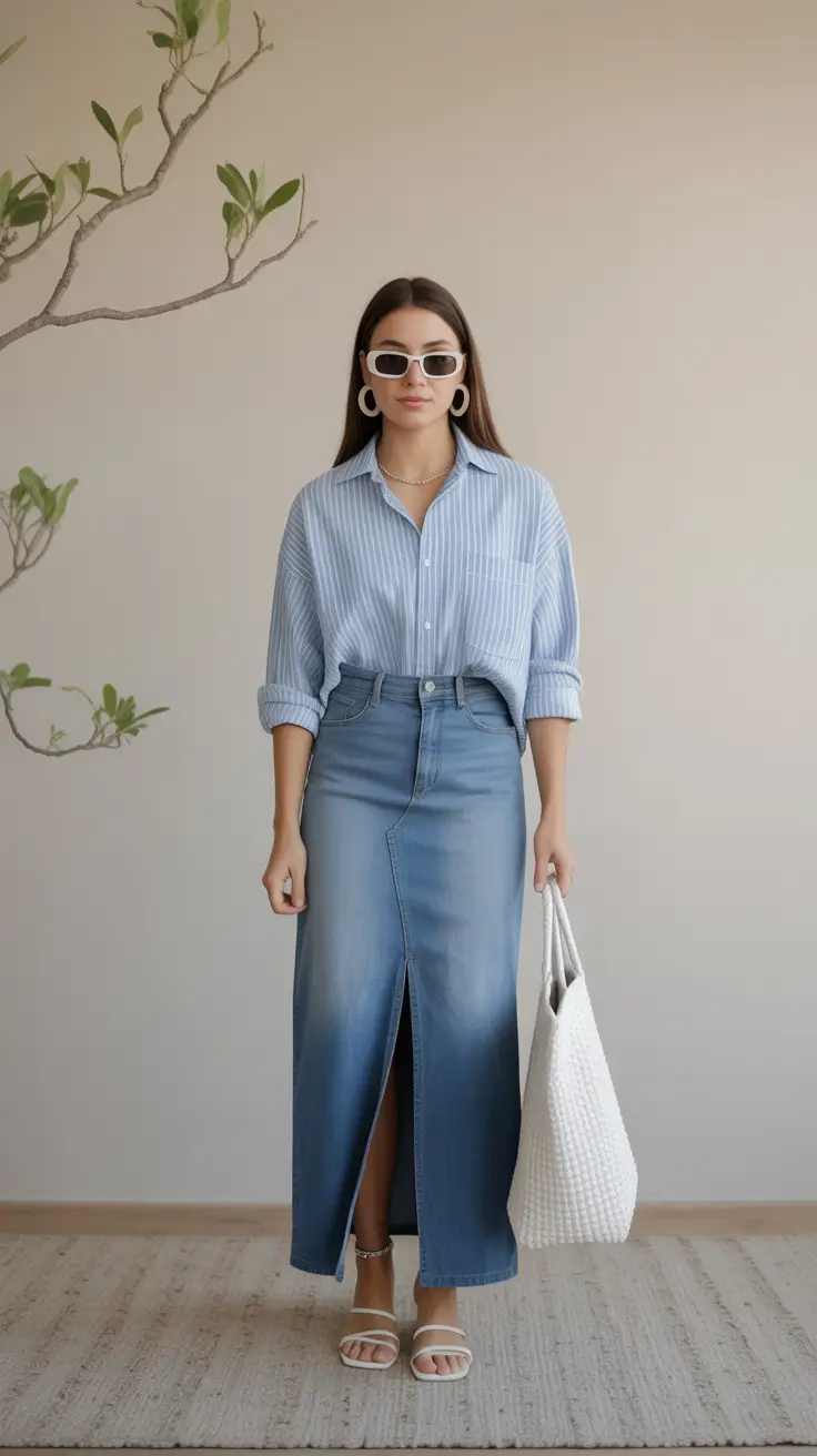 modest spring outfits Denim Skirts as a Modest Spring Staple