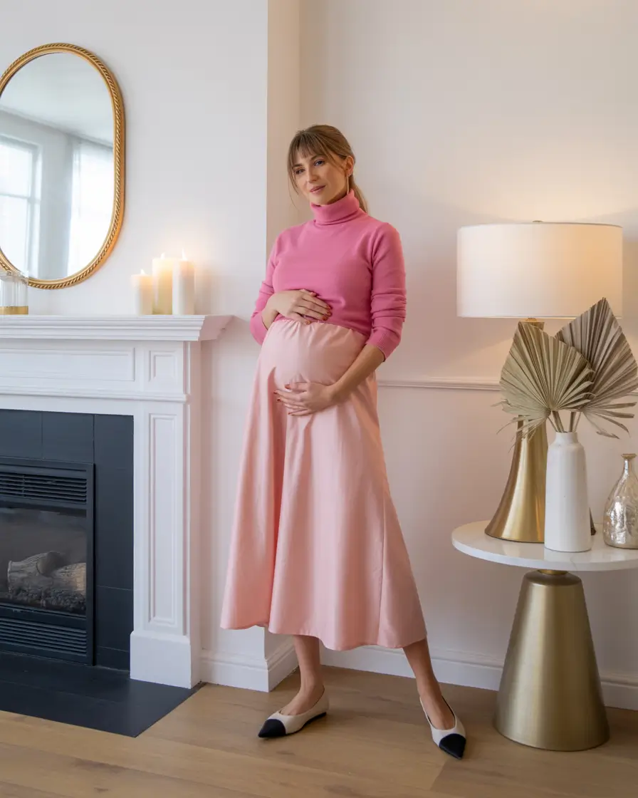 spring outfit for pregnant women Soft Pink Minimalism That Feels Grown-Up