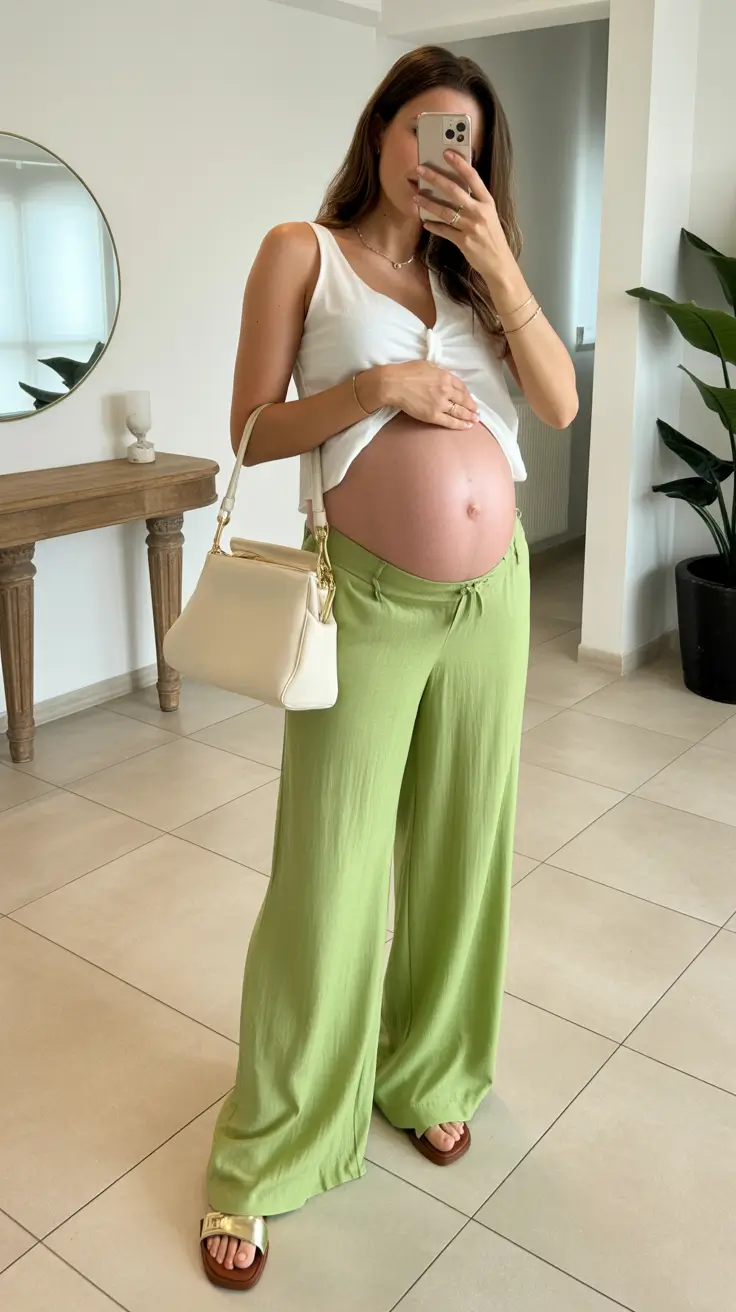 spring outfit for pregnant women Fresh Green Palazzo Pants That Redefine Ease
