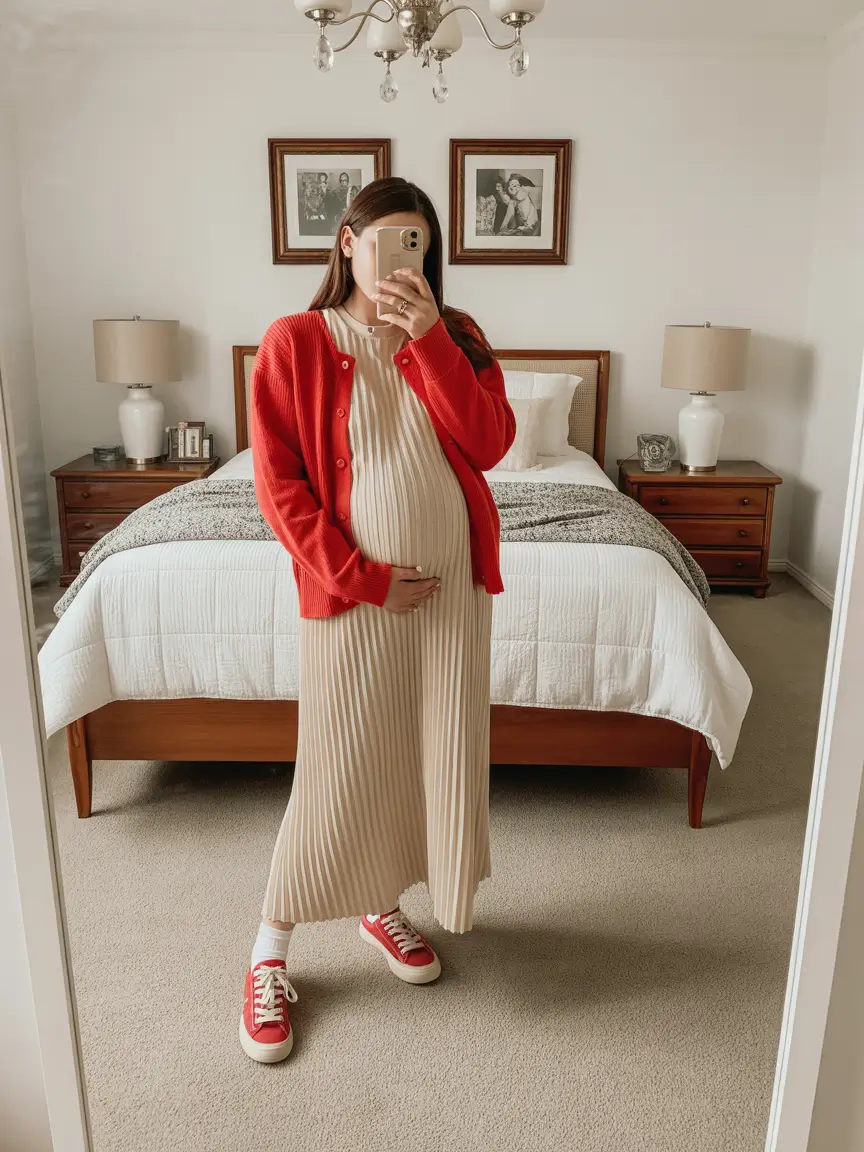 spring outfit for pregnant women Effortless Home Chic With a Playful Twist