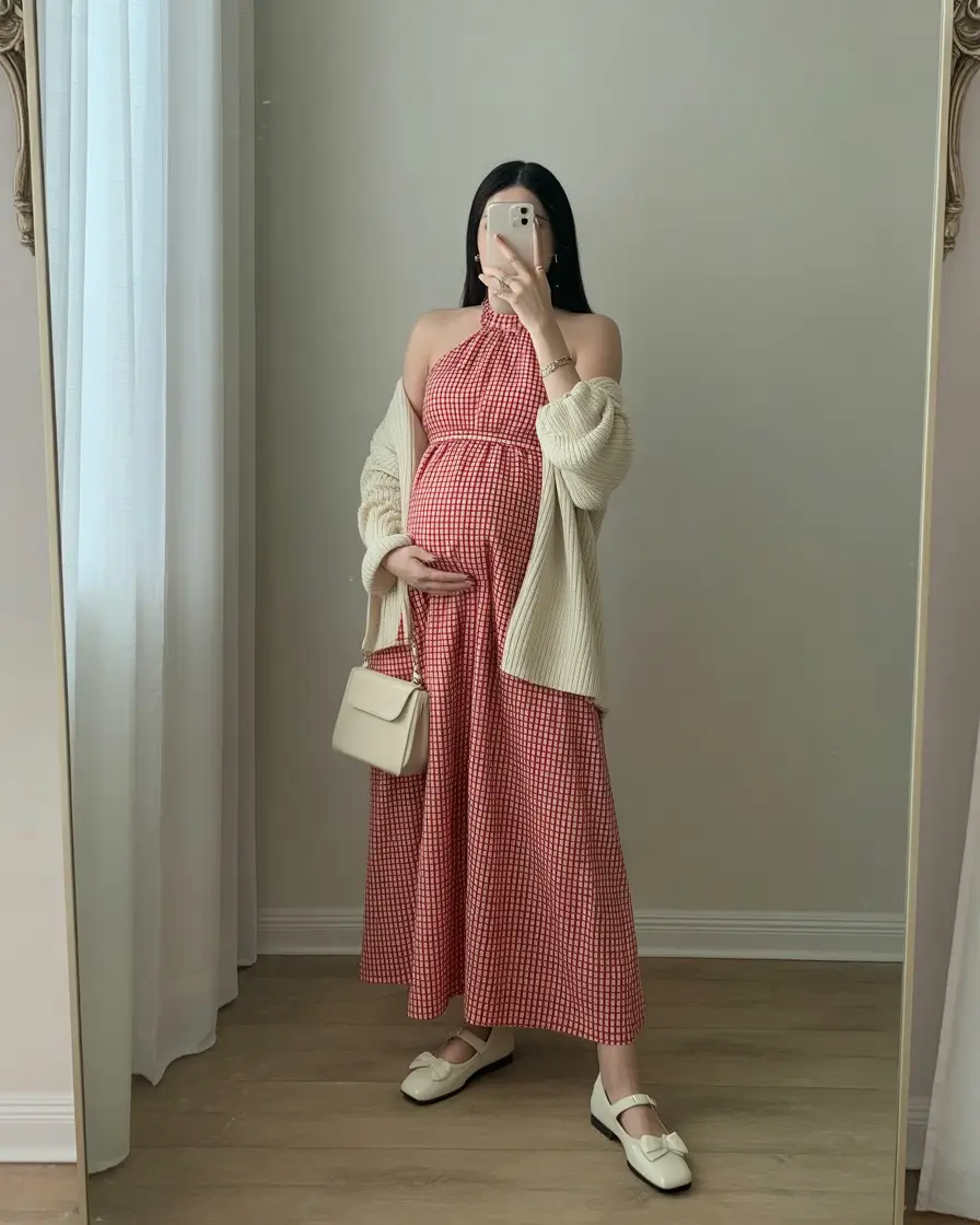 spring outfit for pregnant women Soft Geometry for Everyday Elegance