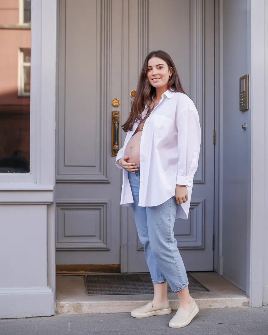 spring outfit for pregnant women The Relaxed Shirt Formula That Always Works