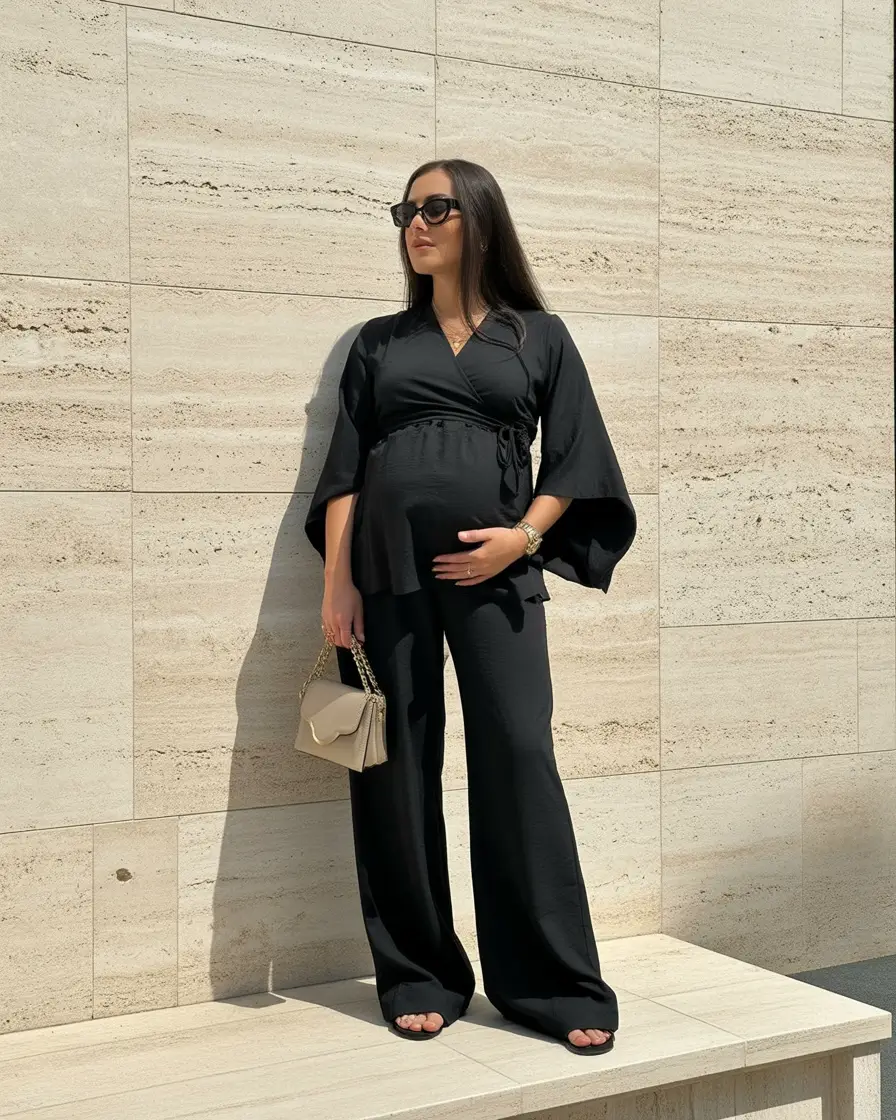 spring outfit for pregnant women All-Black Ease With a Polished Finish