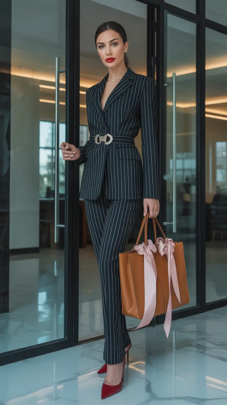 spring outfits 2026 trends Pinstripes With a Feminine Power Shift