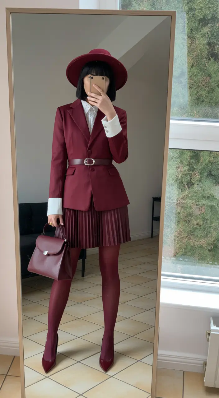 spring outfits 2026 trends Burgundy Preppy With a Modern Twist
