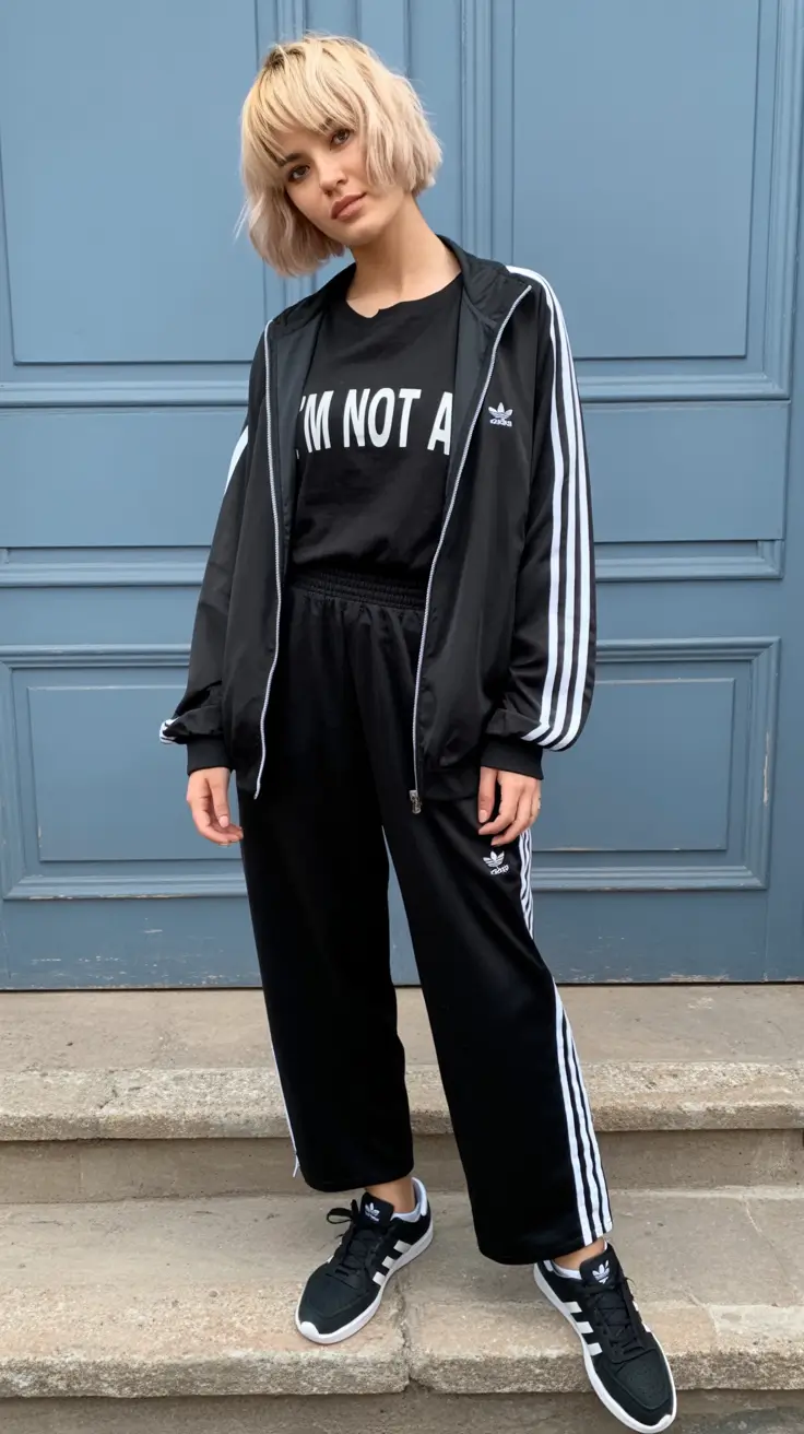 spring sport outfits for women Classic Black Sport Look With a Graphic Twist