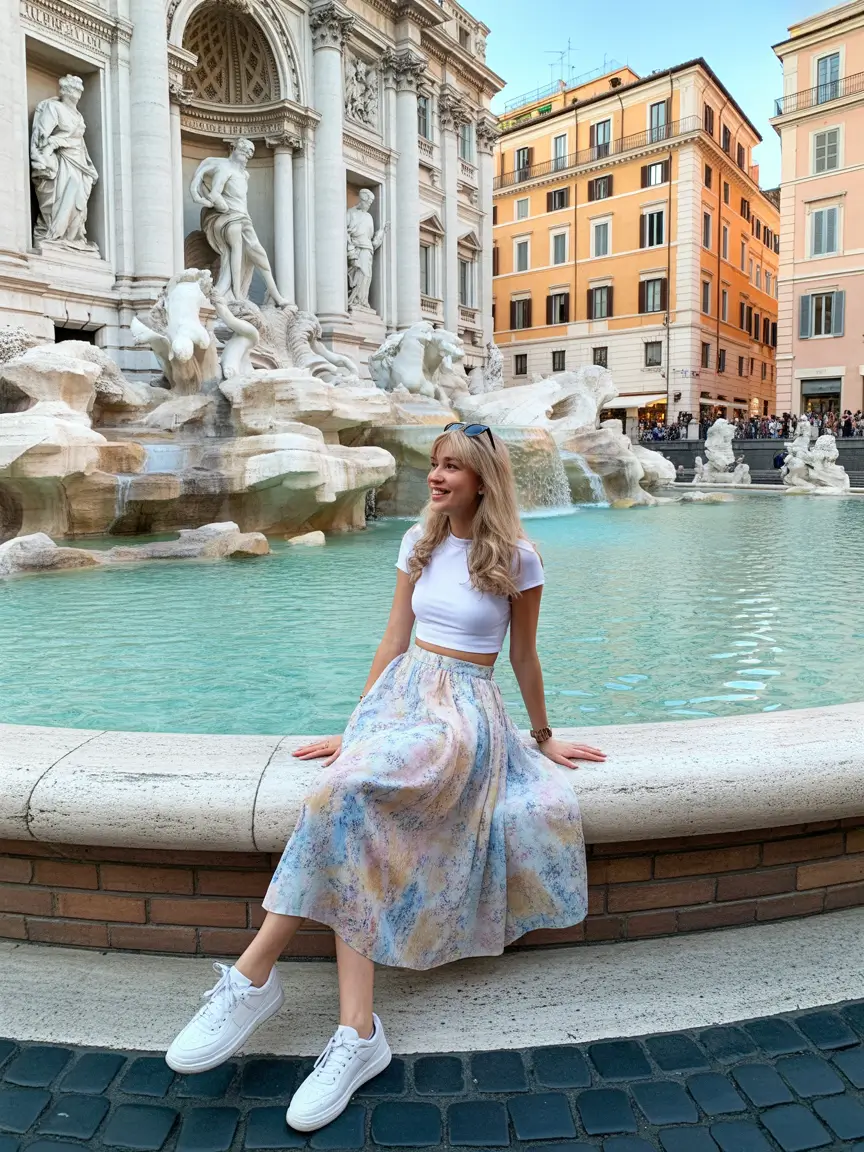 italy outfits spring Playful Skirts and Sneakers Near Iconic Landmarks