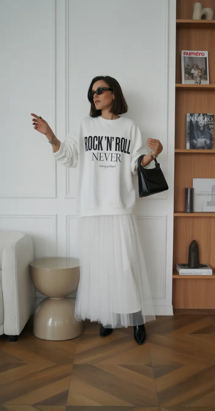 spring long skirt outfits Soft Rebellion in White Layers