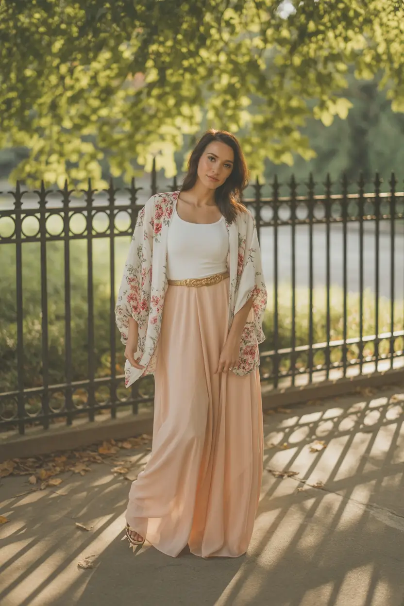 spring long skirt outfits Romantic Florals with a Soft Blush Maxi